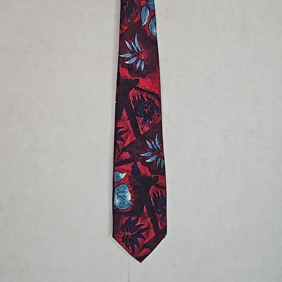 Oleg Cassini Men's Red and Blue Floral Neck Tie - Picture 1 of 7